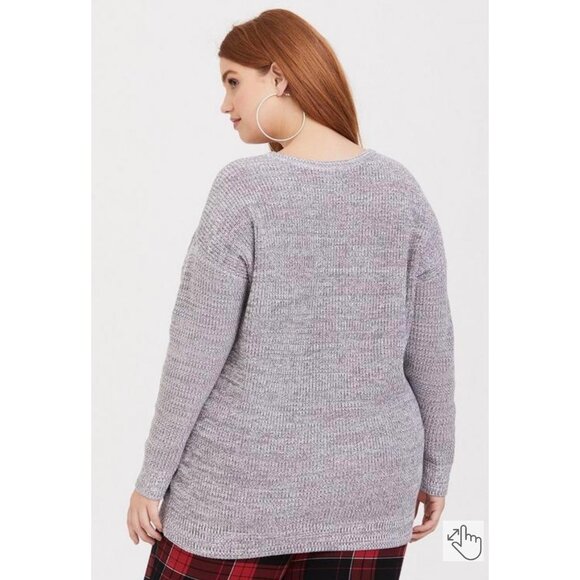 TORRID Gray + White Marl Round Cut Out Keyhole Neck Tunic Knit Sweater Size 2X - Picture 2 of 7